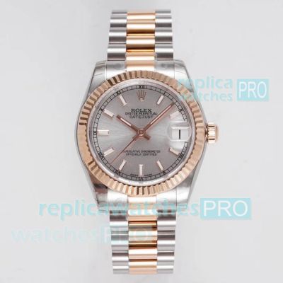 GS Factory Swiss Clone Rolex Datejust President Watch Rose Gold Two-tone Grey Face 31mm 